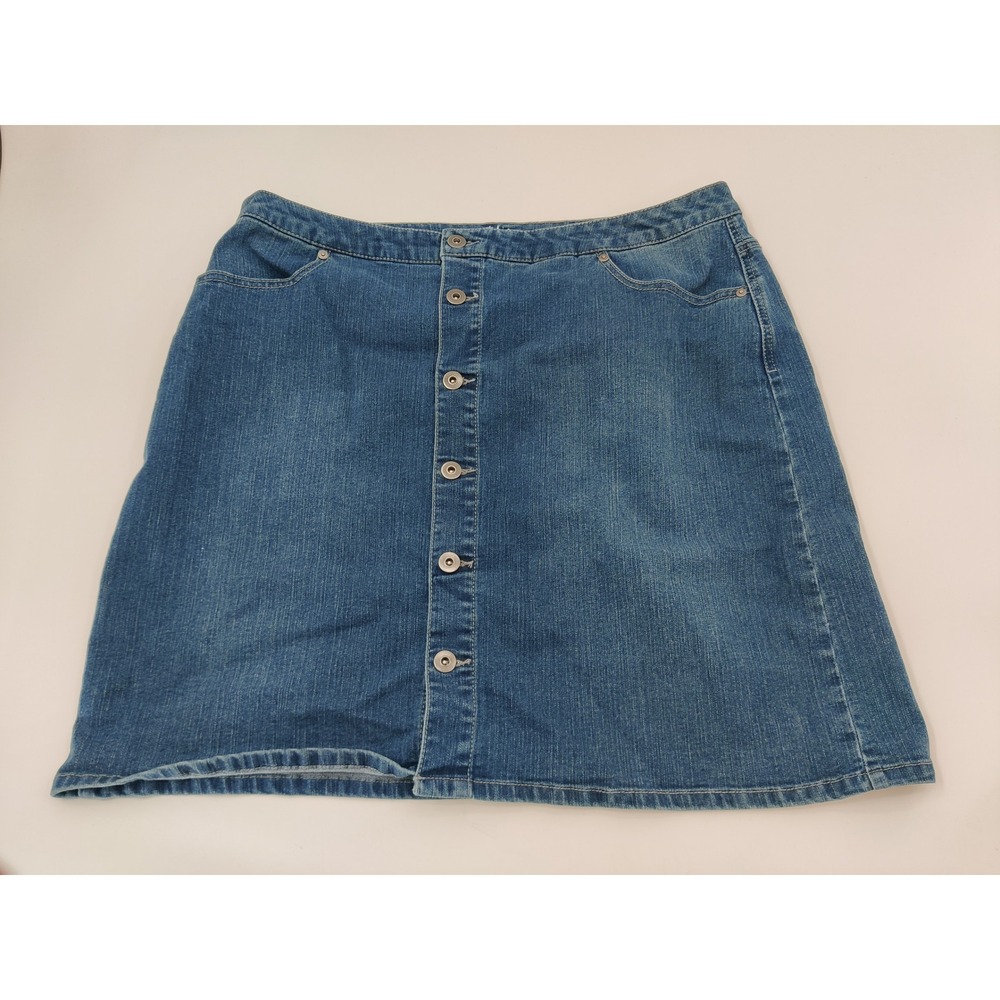 Style Co Blue Denim Button Front A Line Skirt Women Size‎ 14